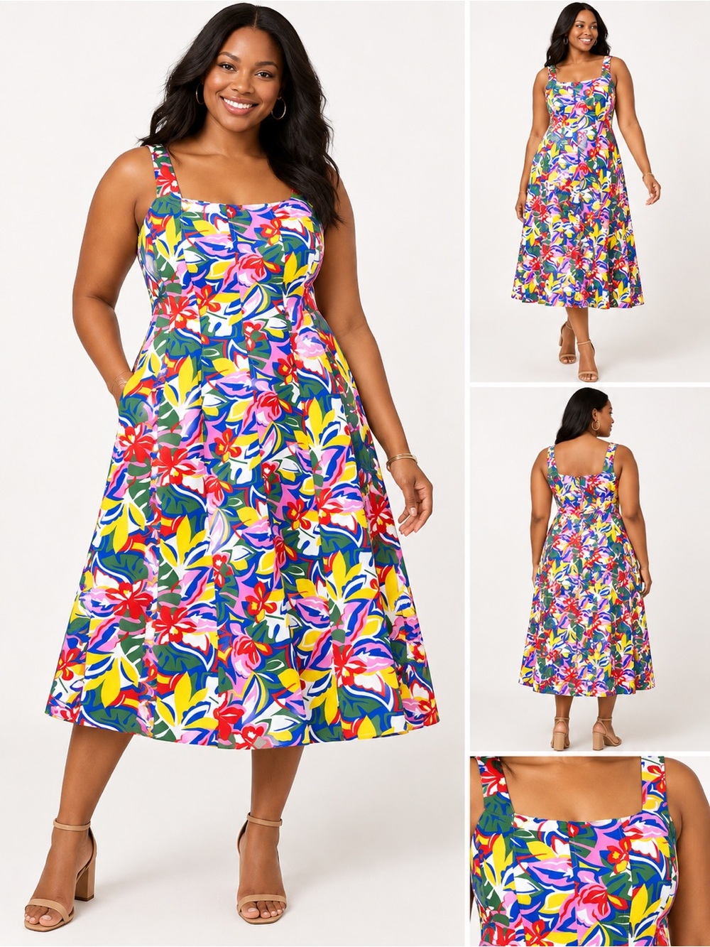 NWT Free Assembly Women’s XL 16-18 Colorful Floral Cotton Midi Dress